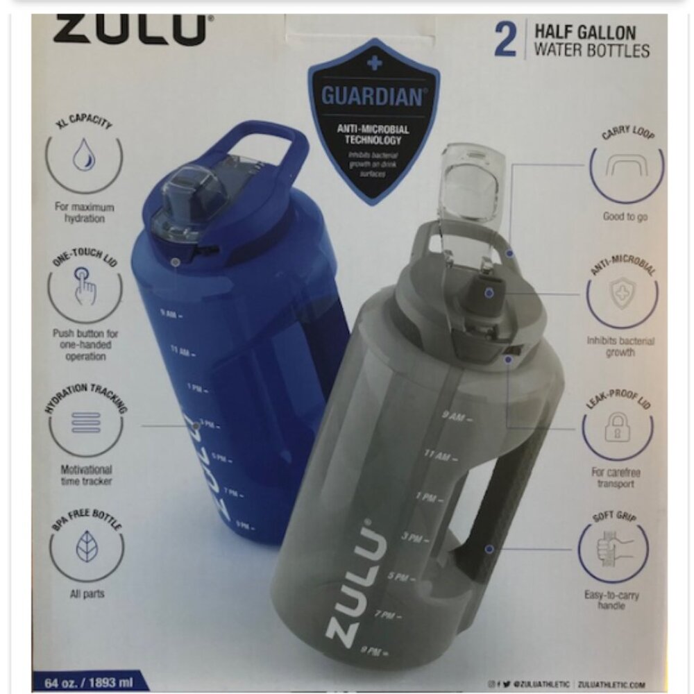 ZULU Half Gallon Leak-Proof Water Bottles 2-pack